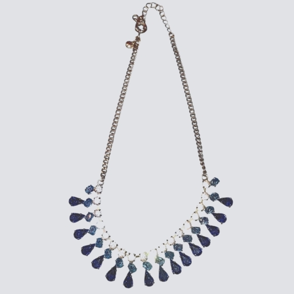 J CREW Rhinestone Sapphire Blue Lt Blue Clear Crystal Statement Necklace - Picture 1 of 4